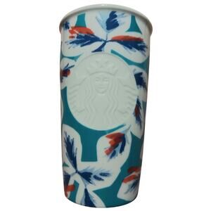 Starbucks 2016 Floral Ceramic Tumbler Travel Embossed Siren Logo Mug 12oz.